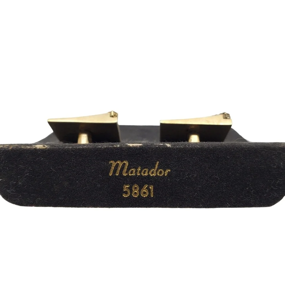Sarah Coventry Brushed Gold Tone Cufflinks Square Rectangular Red Glass Matador